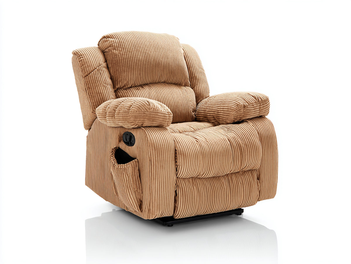 Liegesessel mit Cordbezug 98 x 95 x 105 cm - Beige - Elektrisch verstellbares Relaxdesign für das Wohnzimmer