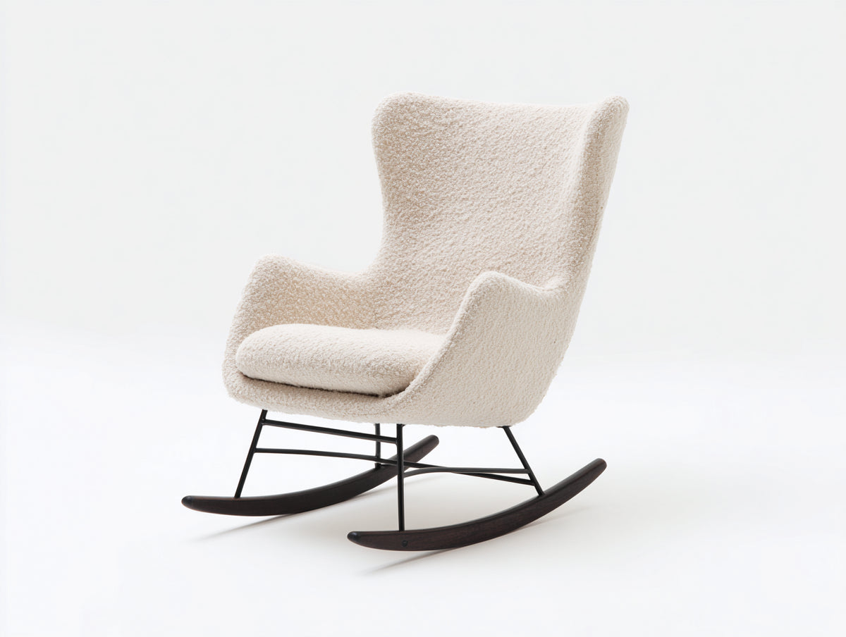 Schaukelstühle Bouclé Stoff 82x86x100 cm - Creme und Schwarz - mit Metallgestell