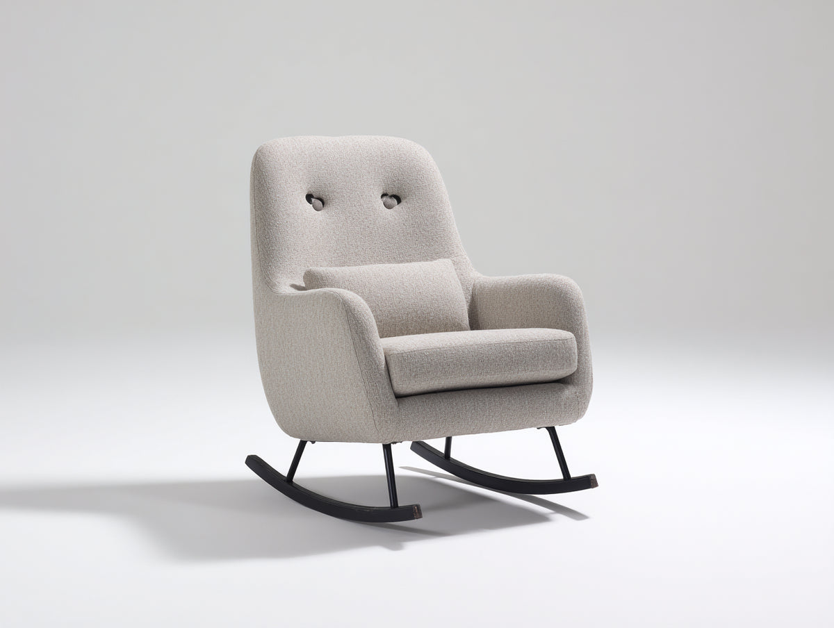 Schaukelstühle mit Bouclé-Stoffbezug 82 x 90 x 105 cm - Beige und Schwarz - Gepolstertes Hochlehner Design für das Wohnzimmer