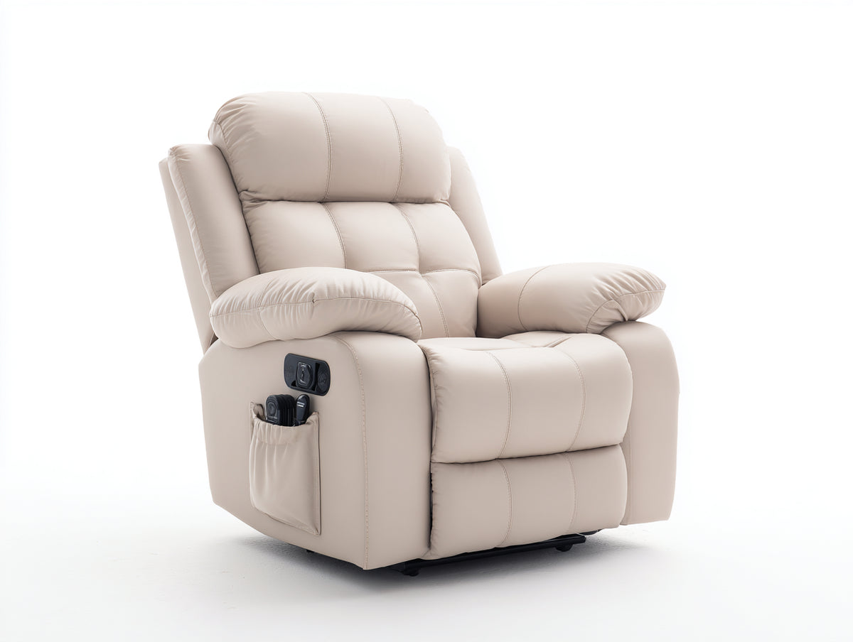 Liegesessel Kunstleder 96x92x106 cm - Creme - mit Liegefunktion und Seitentasche