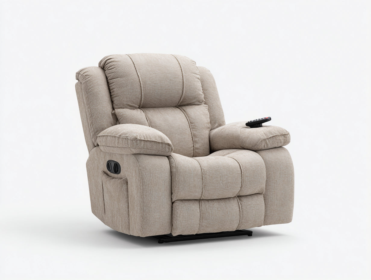 Liegesessel mit Stoffbezug 98 x 92 x 104 cm - Beige - Elektrisch verstellbares Relaxdesign mit Fernbedienung für das Wohnzimmer