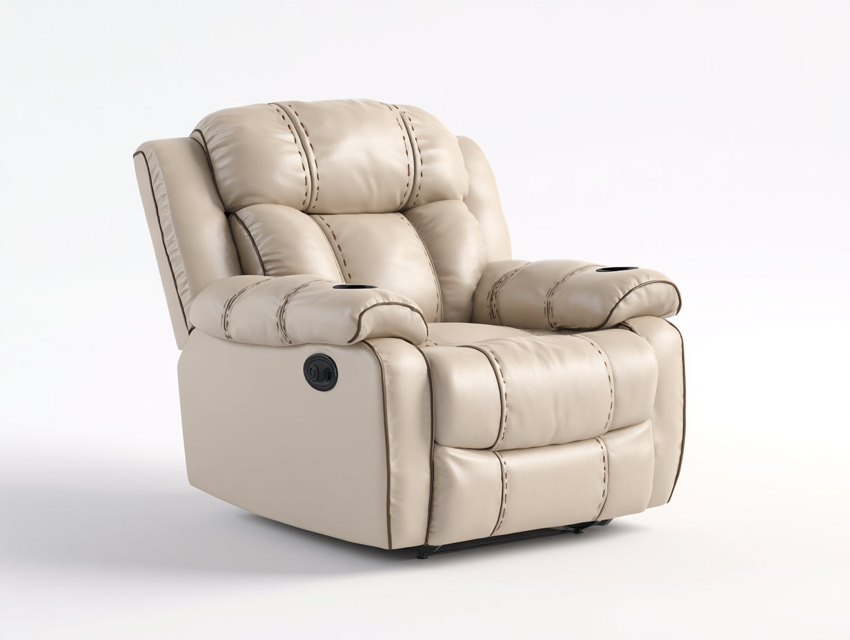 Liegesessel Kunstleder 98x94x104 cm - Beige - mit Liegefunktion und Getränkehaltern