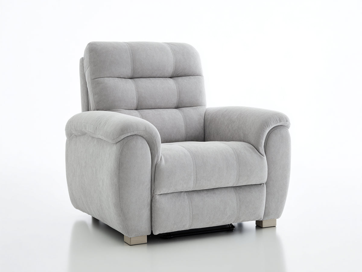 Liegesessel Stoff 110x95x98 cm - Hellgrau-Naturholz - gepolstertes Relaxdesign mit breiten Armlehnen