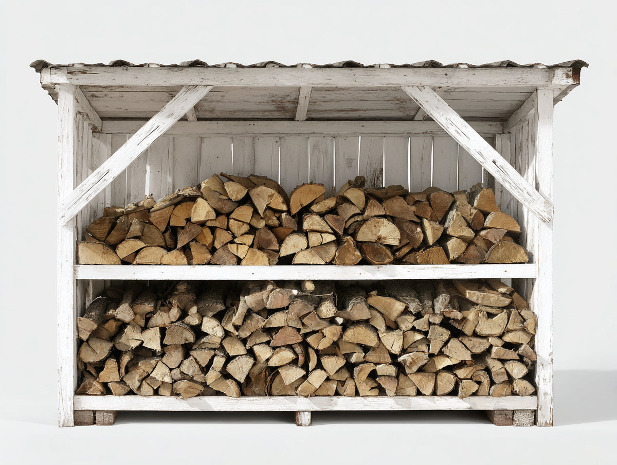 Kaminholzregal aus Holz und Metall 240 x 80 x 210 cm - Weiß - Zwei Lagerebenen mit Schutzdach