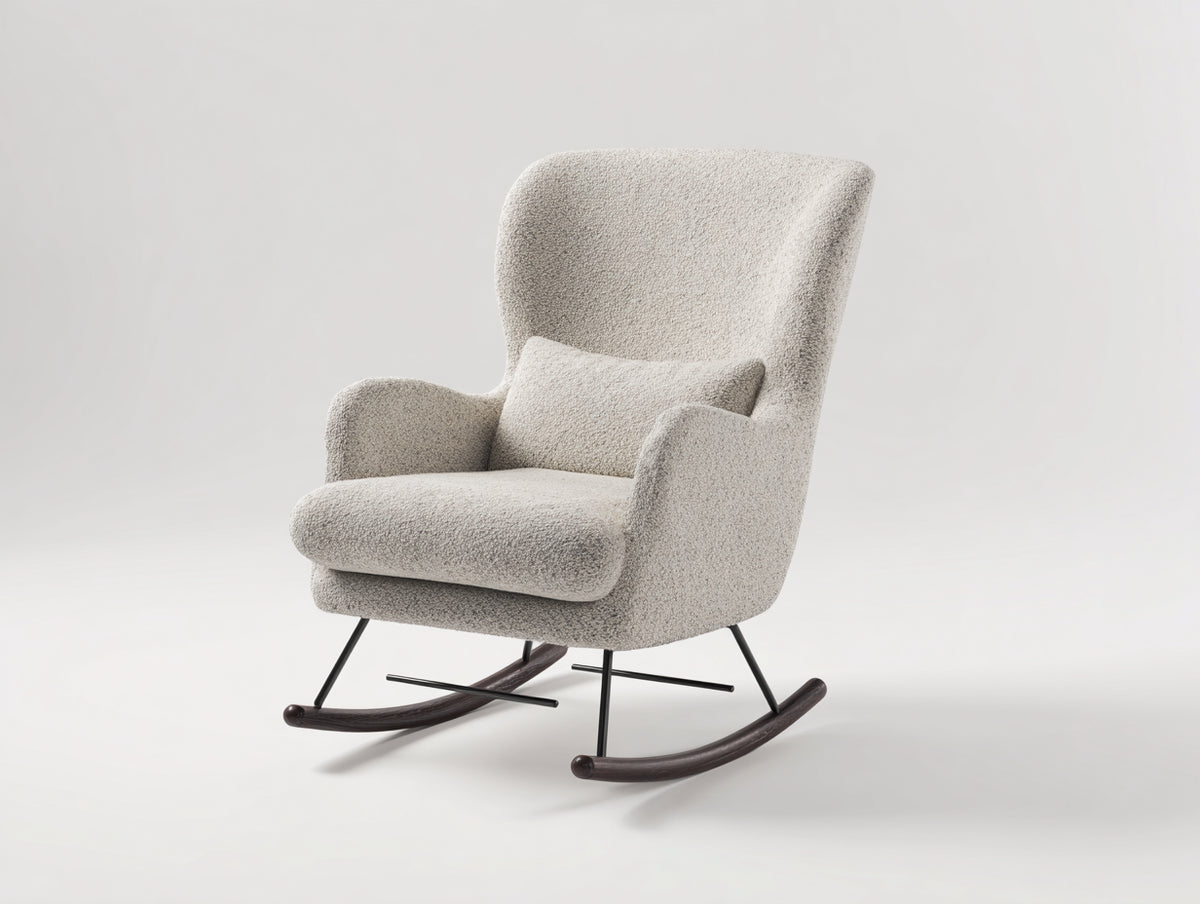 Schaukelstühle Polstersessel Strukturstoff 95x76x92 cm - Beige-Schwarz-Dunkelbraun - modernes Design mit Holzkuven