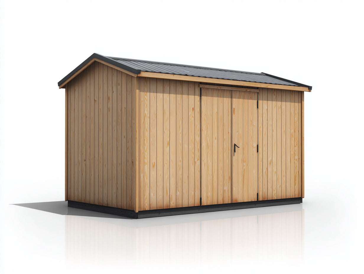 Gartenhäuser Gerätehaus Holz 450x220x240 cm - Naturholz-Anthrazit - modernes Satteldach mit 2 Schiebetüren