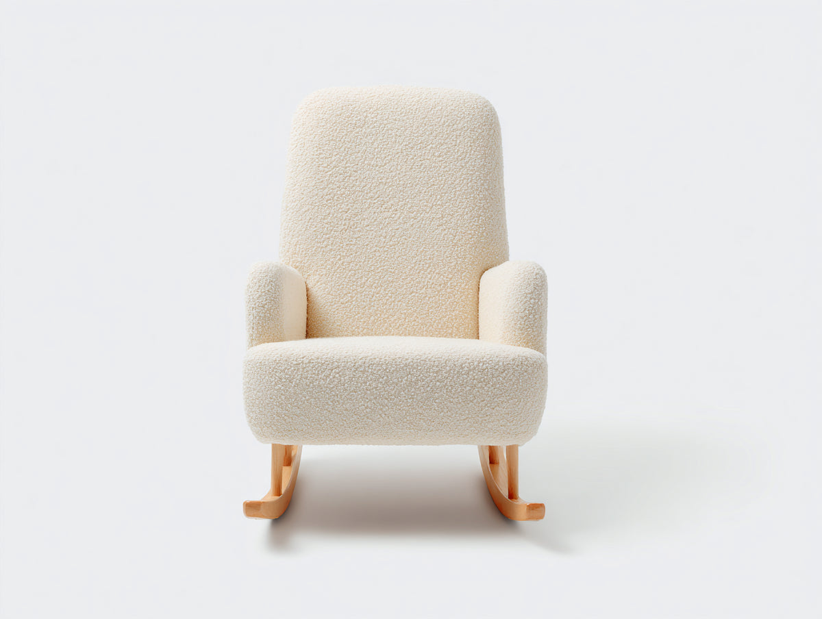 Schaukelstühle aus Strukturstoff 70x82x90 cm - Creme-Hellbraun - gepolsterter Relaxstuhl mit Holzkufen für Wohnzimmer