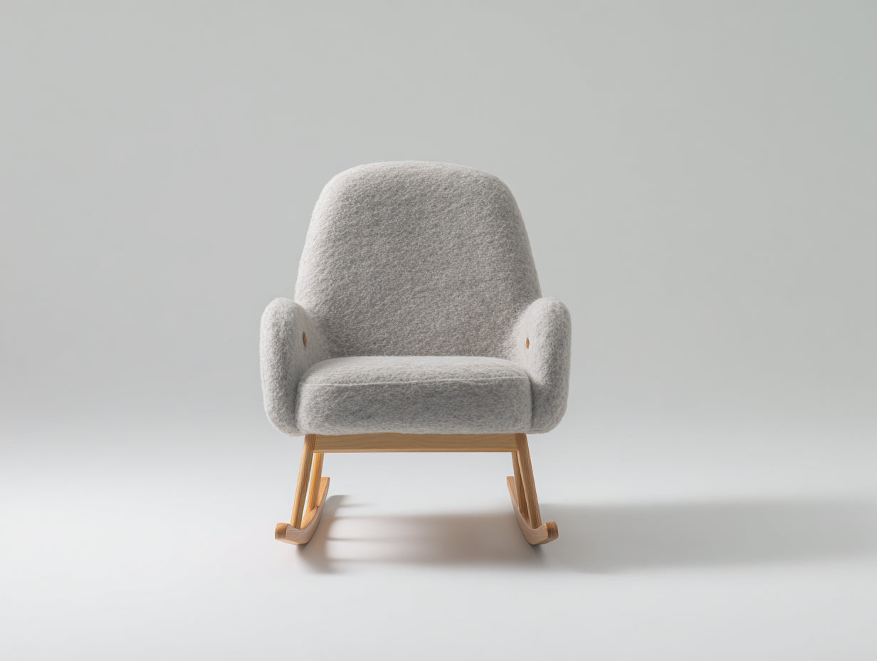 Schaukelstühle mit Bouclé-Stoffbezug 78 x 82 x 92 cm - Hellgrau und Naturfarben - Kompaktes Schaukelgestell für das Wohnzimmer