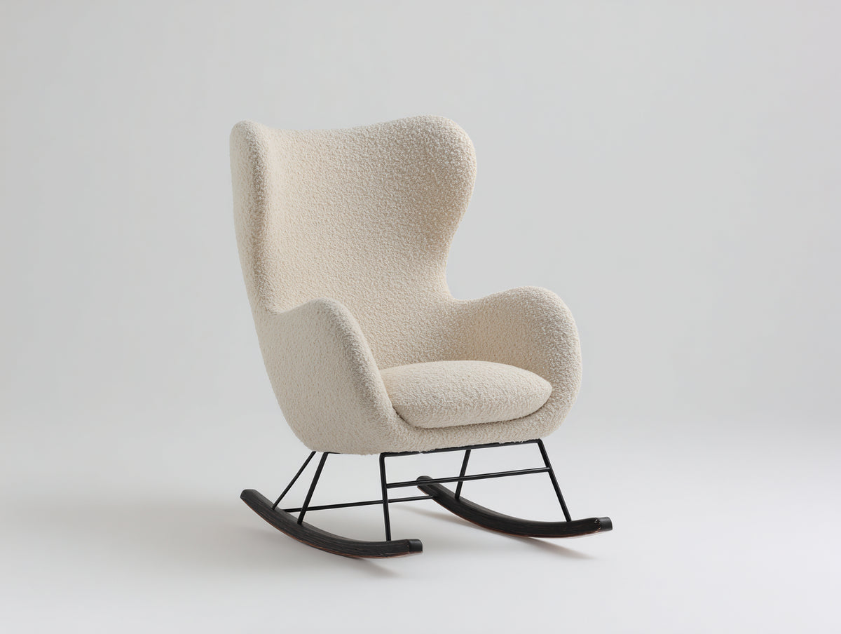 Schaukelstühle aus Bouclé-Stoff und Metall 80 x 75 x 105 cm - Creme und Schwarz - Hohe Rückenlehne im modernen Design