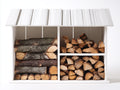 Kaminholzregal Holz 150x45x110 cm - Weiß - mit Dach und 3 Fächern