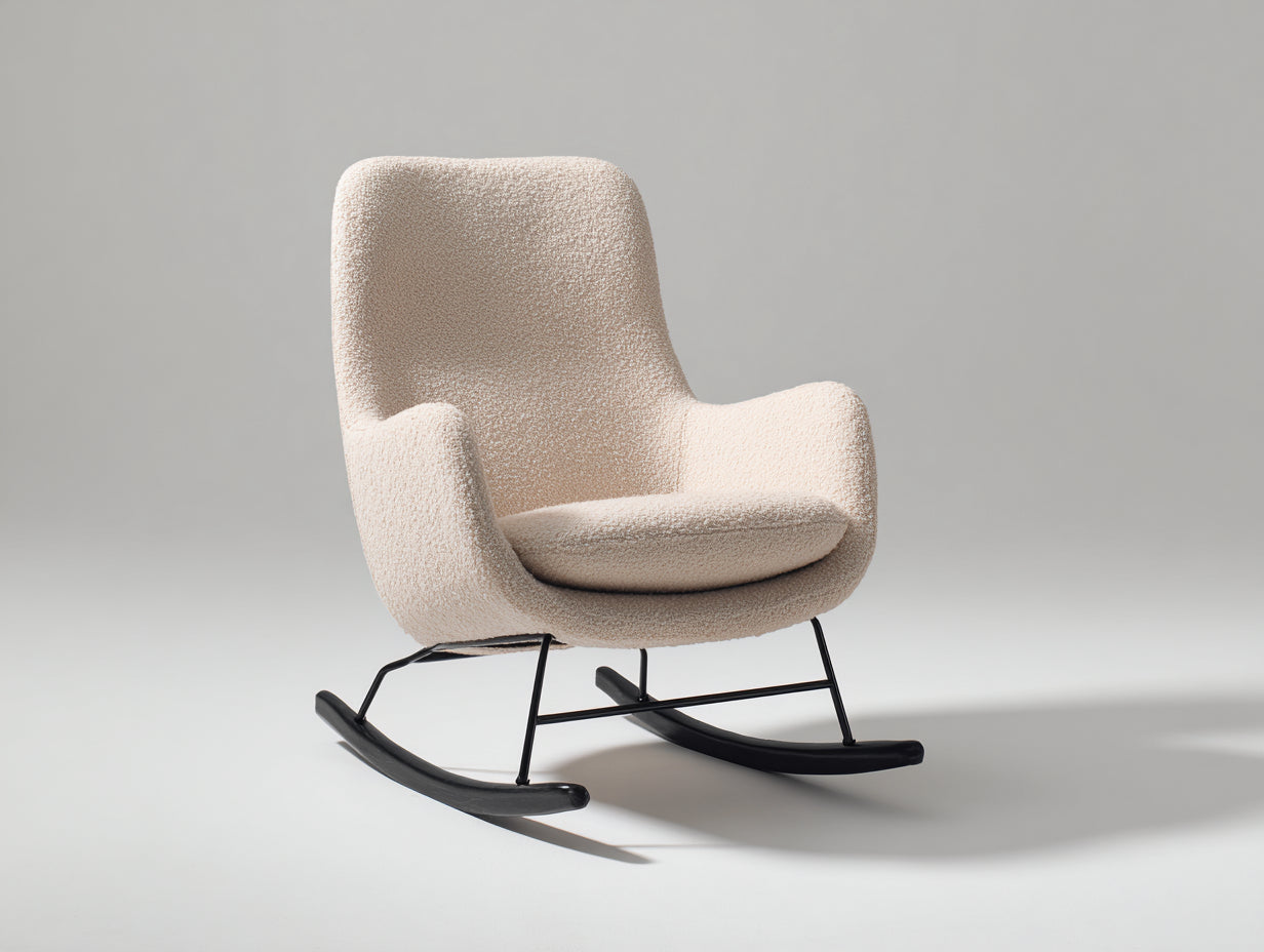 Schaukelstühle Polstersessel Bouclé Stoff 90x74x86 cm - Beige-Schwarz - modernes Design mit Metallgestell