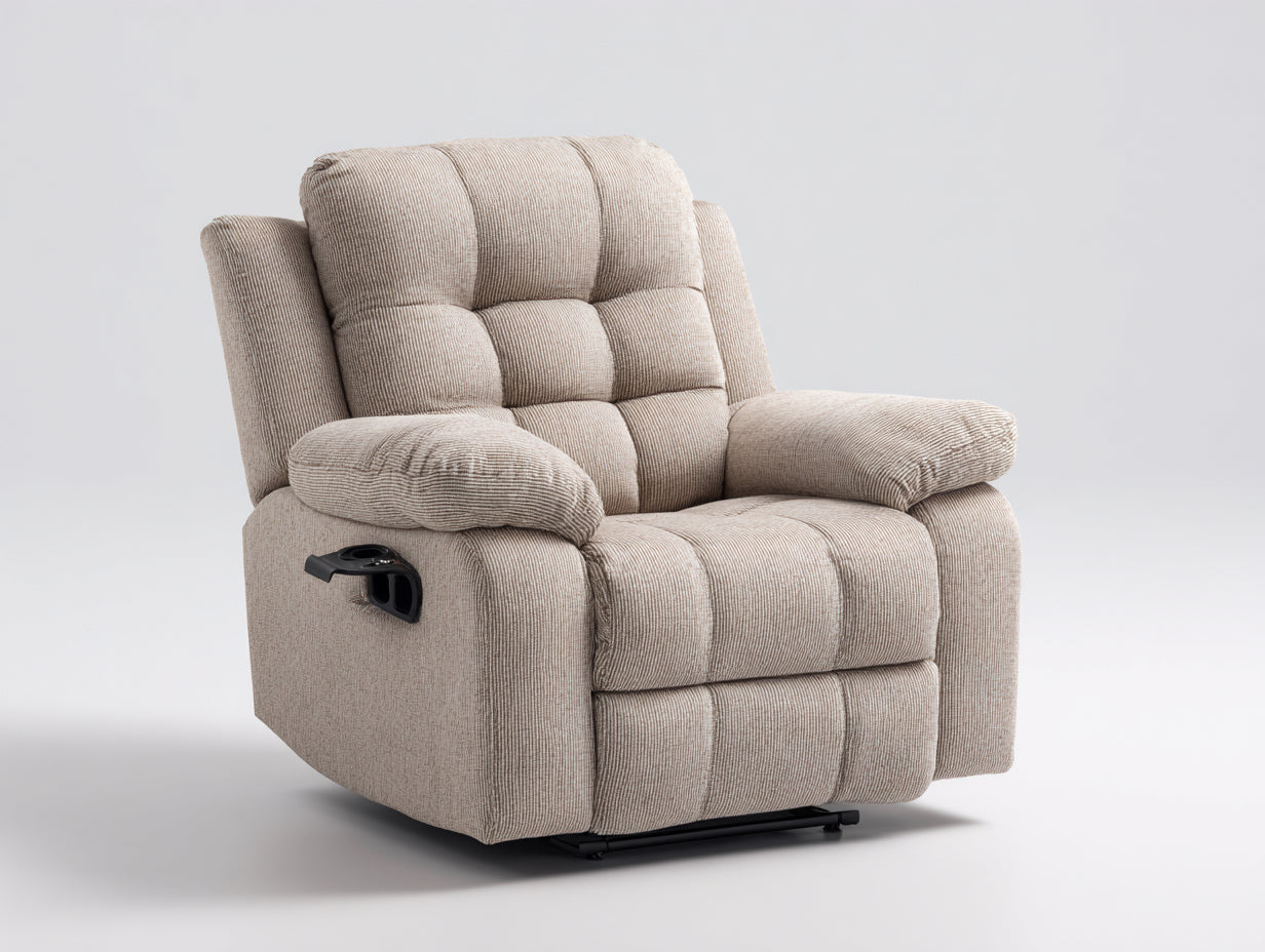Liegesessel aus Cordstoff 96 x 100 x 108 cm - Beige - Manuell verstellbar mit Fußstütze und Getränkehalter