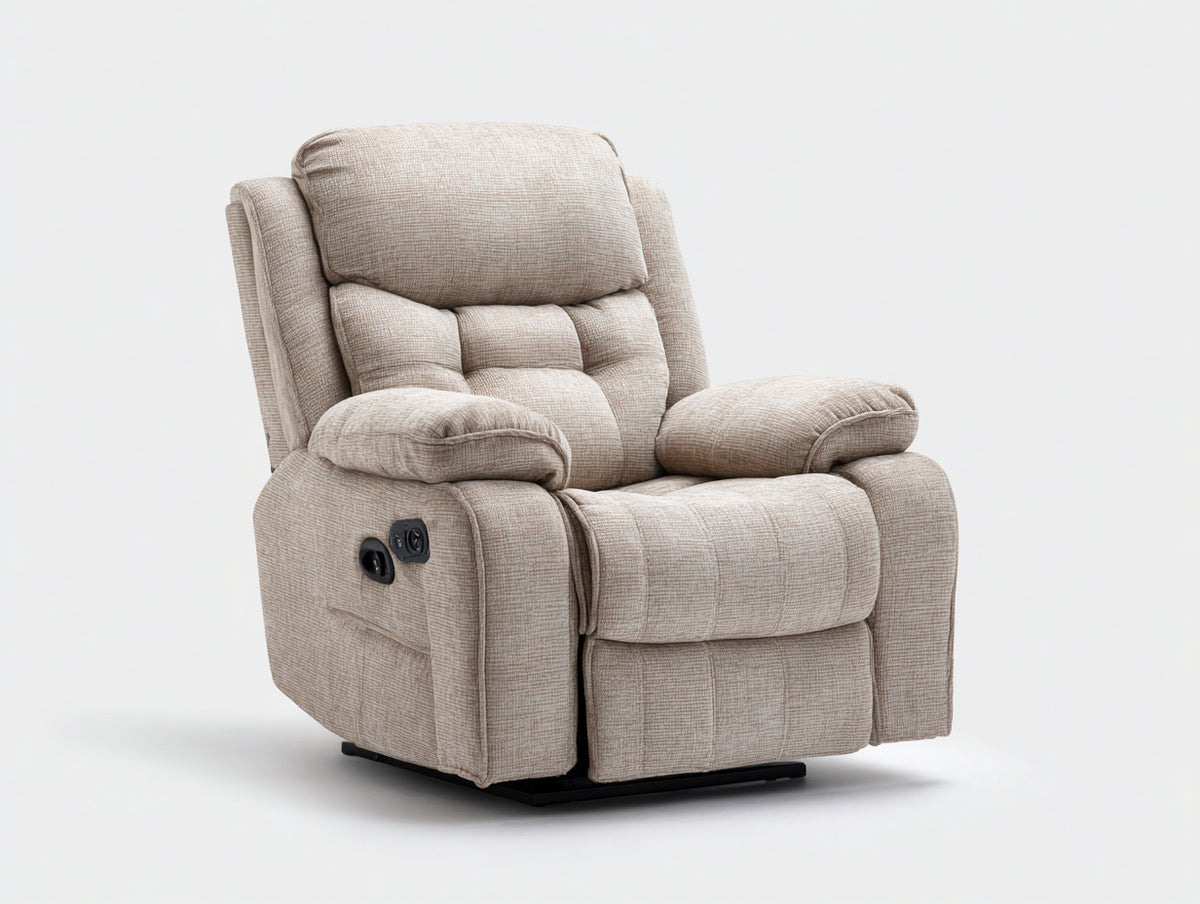 Liegesessel Stoff 105x95x100 cm - Beige-Schwarz - gepolstertes Relaxdesign mit Getränkehalter
