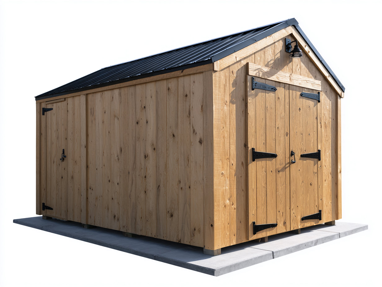 Gartenhäuser aus Holz 300 x 240 x 250 cm - Naturfarben und Schwarz - Geräumiges Gerätehaus mit Satteldach für den Garten