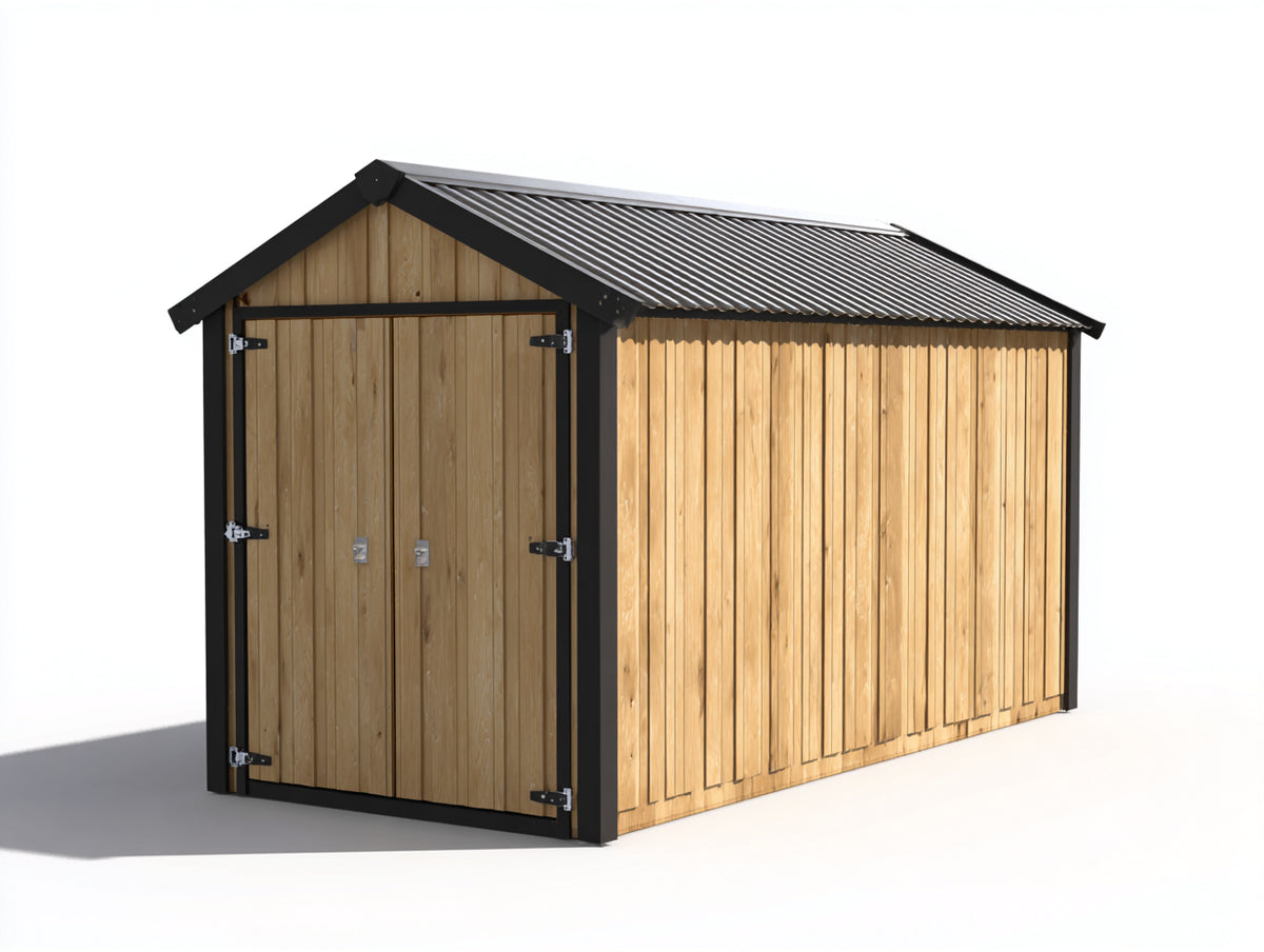 Gartenhäuser Gerätehaus Holz 480x240x245 cm - Naturholz-Schwarz - Satteldach mit 2 Türen