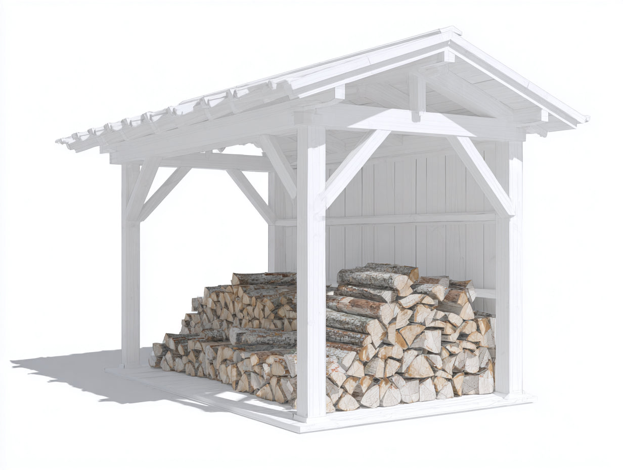 Kaminholzregal Holz 260x170x220 cm - Weiß - überdachtes Design mit offener Bauweise