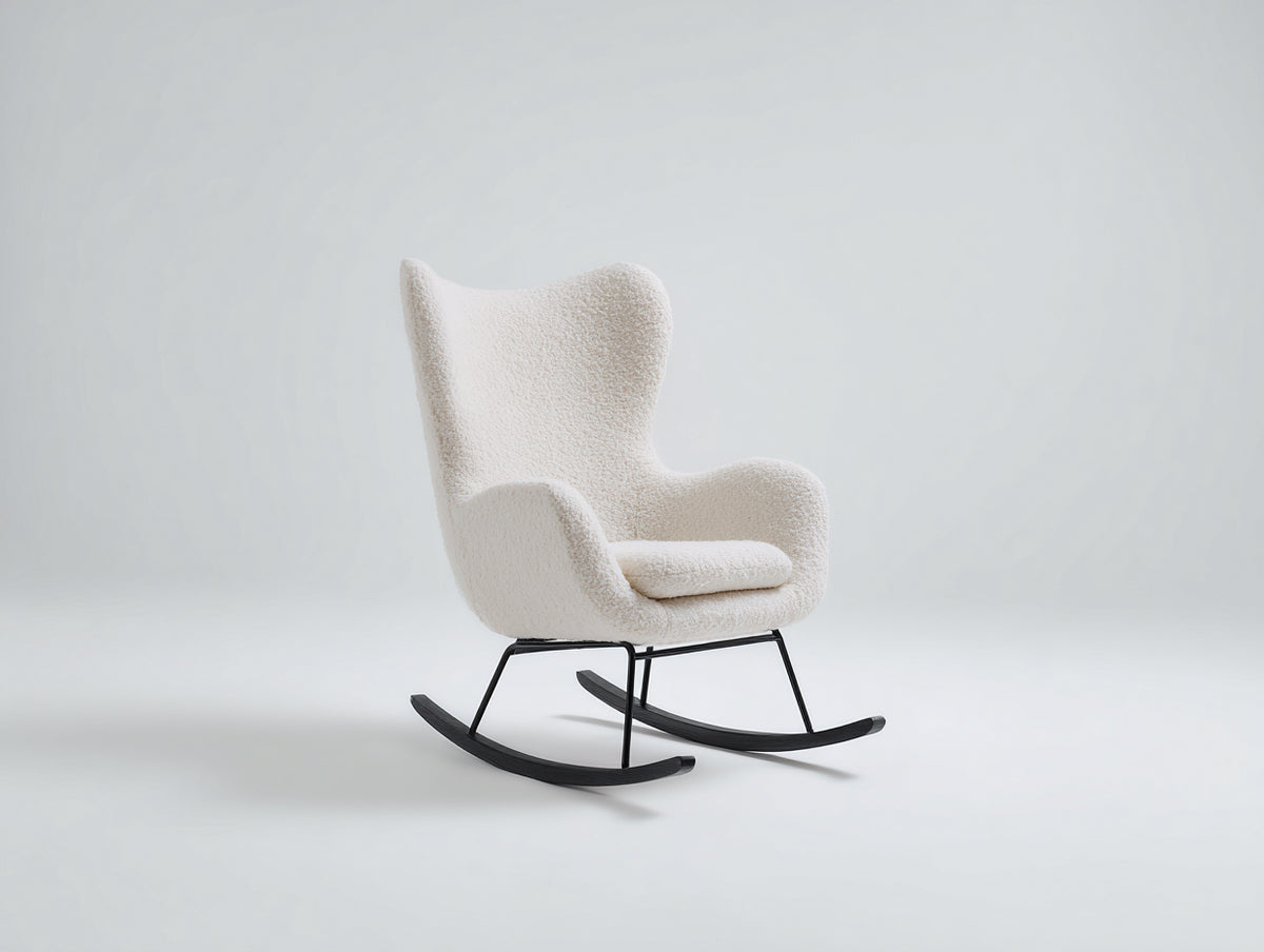 Schaukelstühle mit Bouclé-Stoffbezug 82 x 90 x 108 cm - Creme und Schwarz - Hohe Rückenlehne für das Wohnzimmer