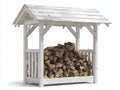 Kaminholzregal aus Holz 160x65x175 cm - Weiß-Grau - überdachtes Brennholzregal für Garten und Terrasse