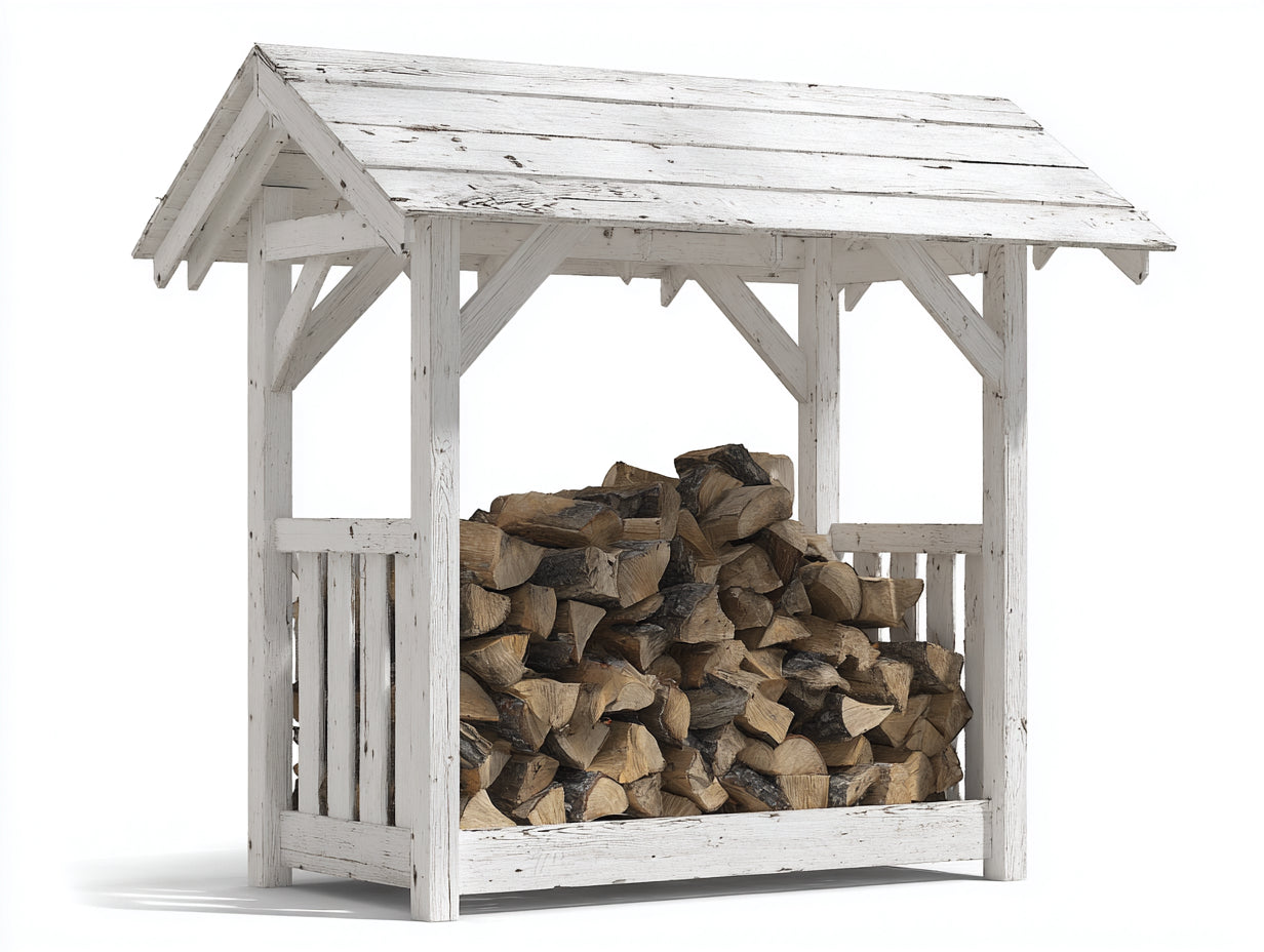 Kaminholzregal aus Holz 160x65x175 cm - Weiß-Grau - überdachtes Brennholzregal für Garten und Terrasse