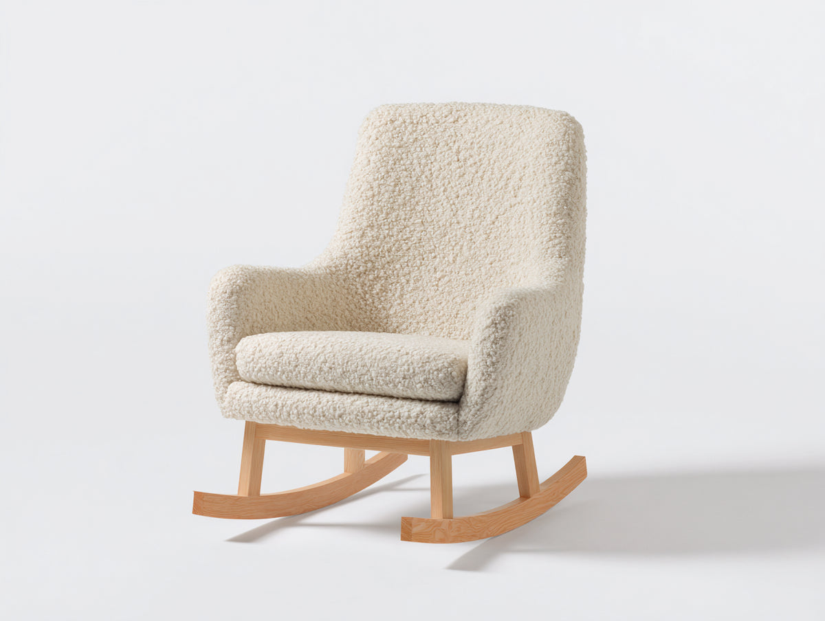 Schaukelstühle Bouclé-Stoff 80x83x98 cm - Creme und Natur - mit Holzgestell