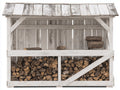 Kaminholzregal aus Holz 200x70x150 cm - Weiß-Grau - überdachtes Brennholzregal für Garten und Terrasse