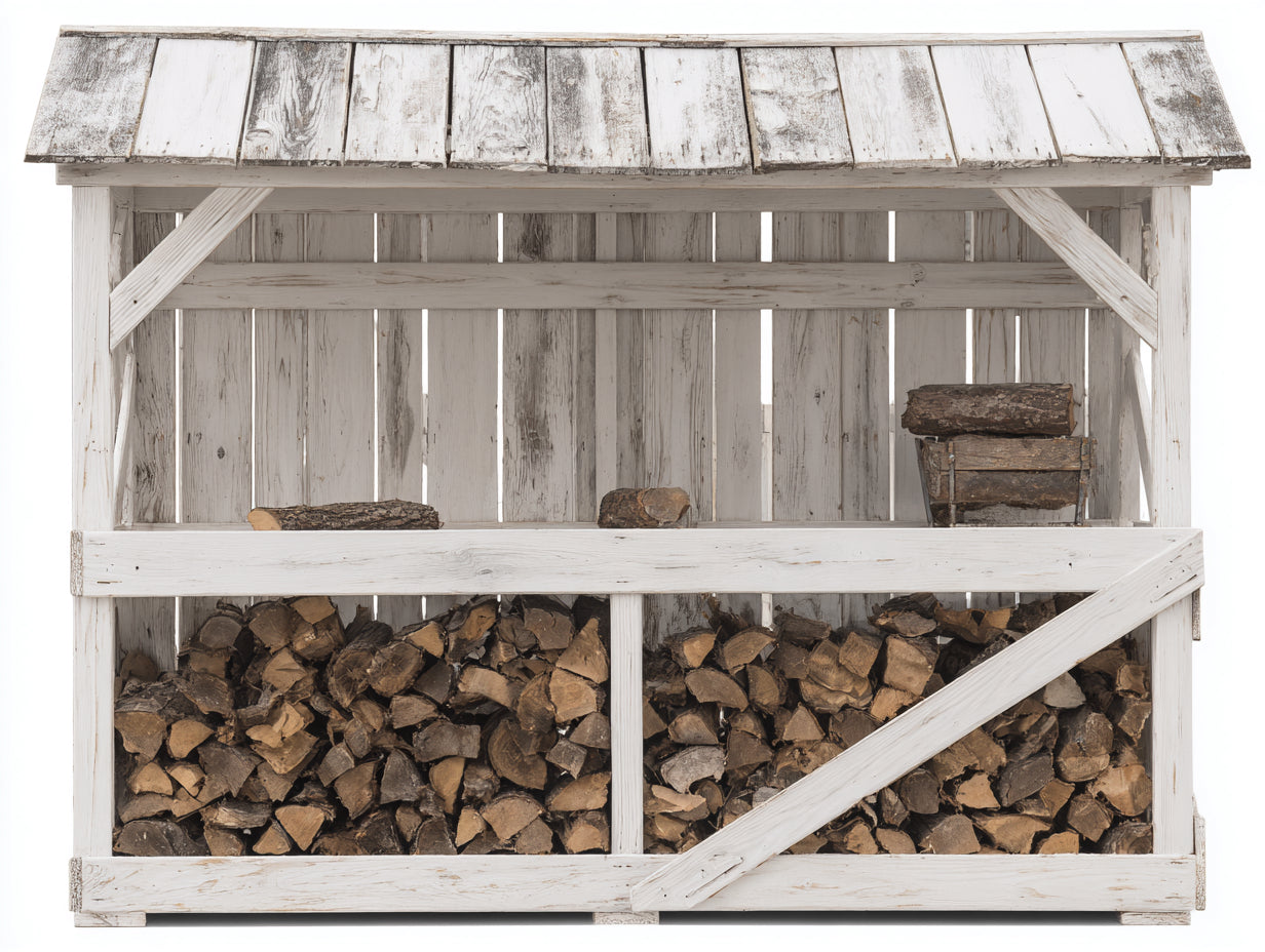 Kaminholzregal aus Holz 200x70x150 cm - Weiß-Grau - überdachtes Brennholzregal für Garten und Terrasse