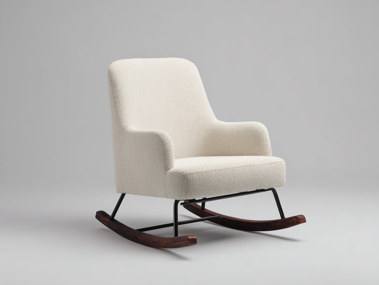Schaukelstühle aus Strukturstoff 72x88x96 cm - Creme-Schwarz-Braun - gepolsterter Relaxstuhl für Wohnzimmer