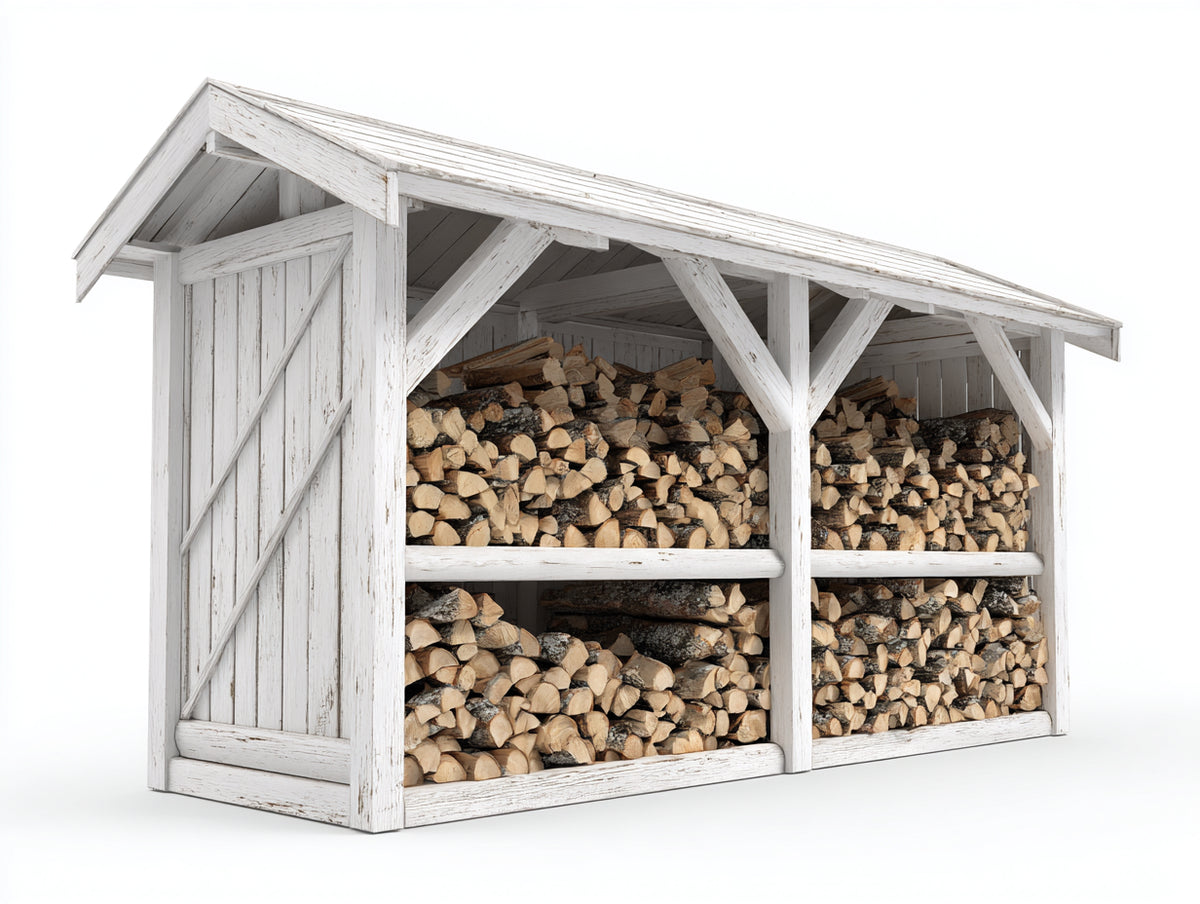 Kaminholzregal aus Holz 240 x 90 x 190 cm - Weiß - Großzügiges Landhausdesign mit Satteldach für Garten und Terrasse