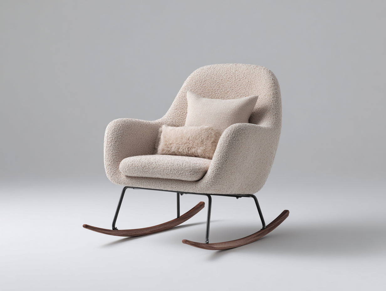 Schaukelstühle mit Bouclé-Stoffbezug 90 x 82 x 98 cm - Creme - Modernes Schaukelgestell für das Wohnzimmer