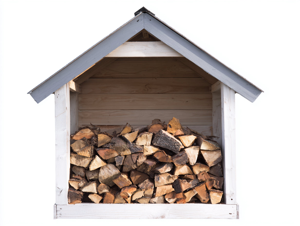 Kaminholzregal aus Holz 130 x 75 x 190 cm - Weiß und Grau - Offene Lagerfläche mit Satteldach