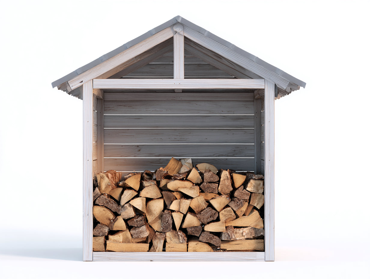 Kaminholzregal Holz 130x60x140 cm - Weiß-Grau - Satteldach mit offener Front