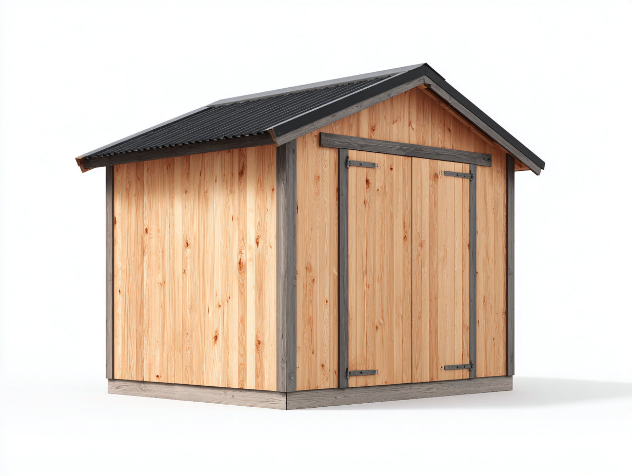 Gartenhäuser aus Holz 240 x 200 x 230 cm - Naturfarben und Dunkelgrau - Gerätehaus mit Satteldach für den Garten