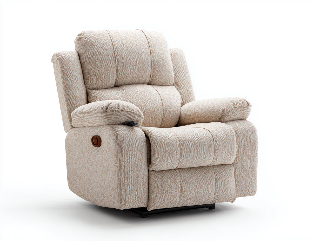 Liegesessel aus Stoff 96x92x104 cm - Beige-Braun-Schwarz - gepolsterter Relaxsessel mit Liegefunktion für Wohnzimmer