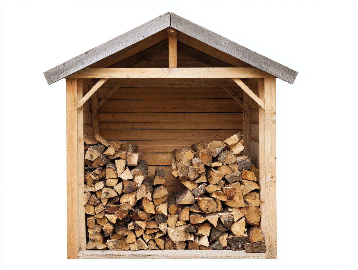 Kaminholzregal Holz 180x70x180 cm - Natur und Grau - mit Satteldach für Außenbereich