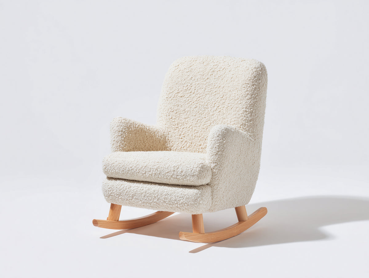 Schaukelstühle aus Schlingenstoff und Holz 78 x 76 x 102 cm - Creme und Natur - Gepolsterte Rückenlehne im modernen Design