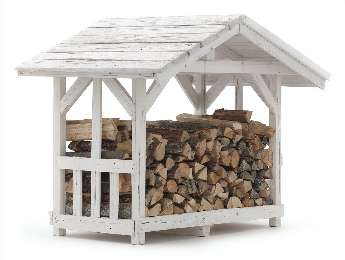 Kaminholzregal Holz 170x75x145 cm - Weiß - mit Satteldach für Außenbereich