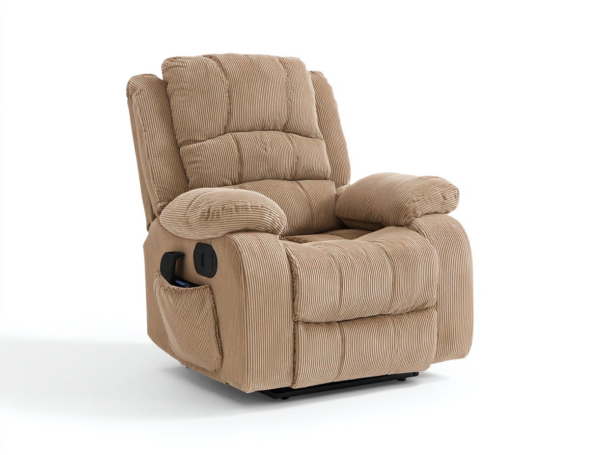 Liegesessel Cordstoff 105x95x100 cm - Beige-Schwarz - gepolstertes Relaxdesign mit Seitentasche
